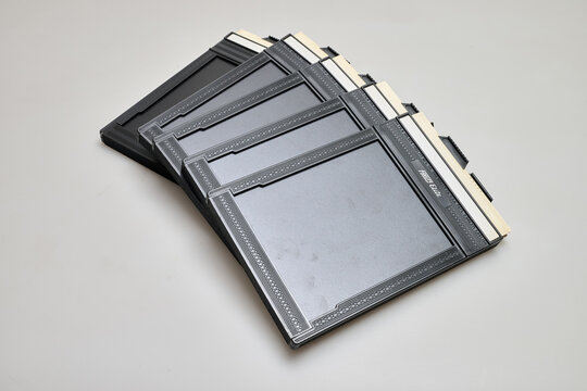  Illustrative editorial picture of a lot of 4x5  inch sheet film holder made by Fidelity