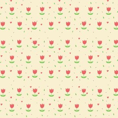 seamless pattern with red flowers on for print and background