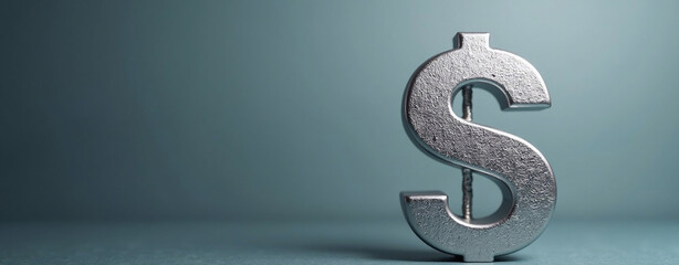 silver textured dollar sign representing financial strength, currency stability, and economic growth, set against a gradient background with ample copy space