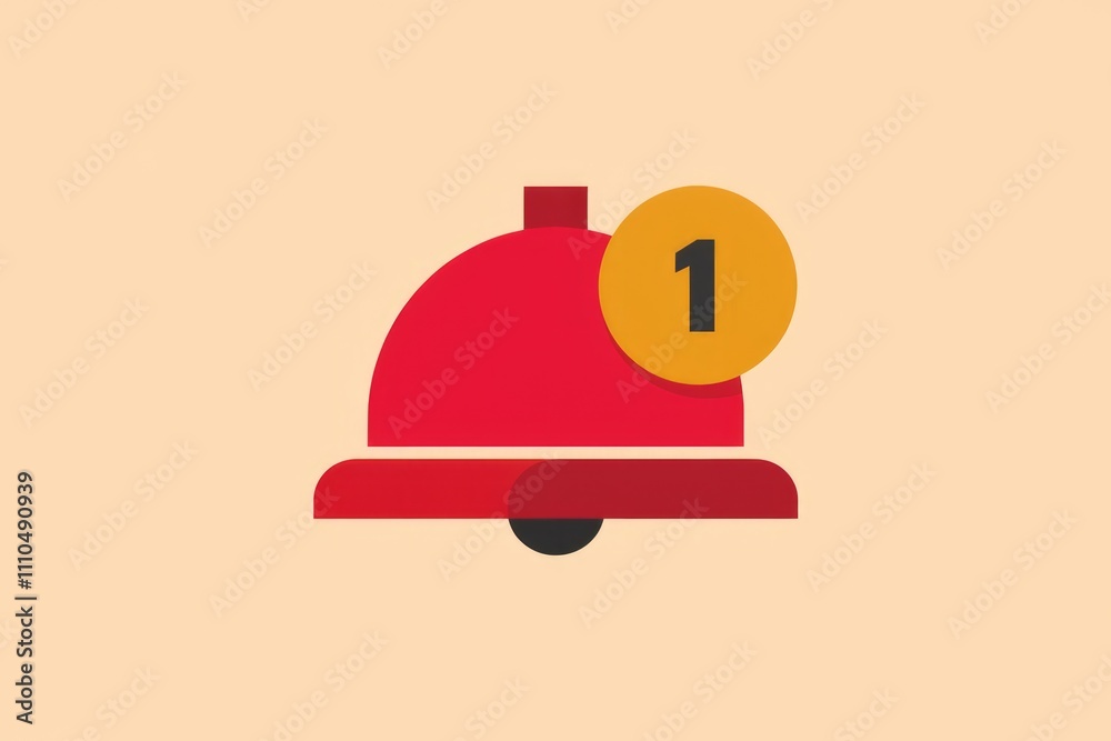 Leinwandbilder red bell icon with a notification of one new message or update.