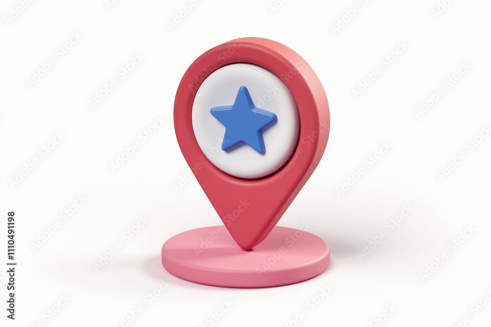 Poster A 3D rendered location pin with a blue star  signifying a favorite or highlighted place.