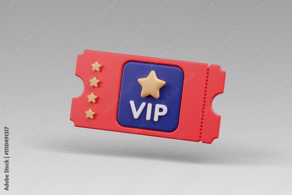 Poster A 3D rendering of a VIP ticket with stars  signifying exclusive access and premium experience.