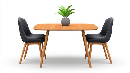 Fototapeta premium A photostock of a stylish dining table set with chairs and minimalist decor, isolated on a white background for interior design projects. High Quality