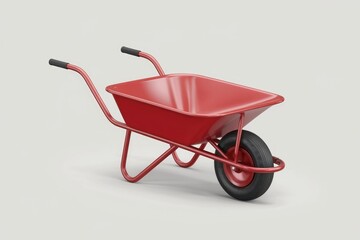 A red wheelbarrow  a common tool for carrying materials  is shown in a 3D render.