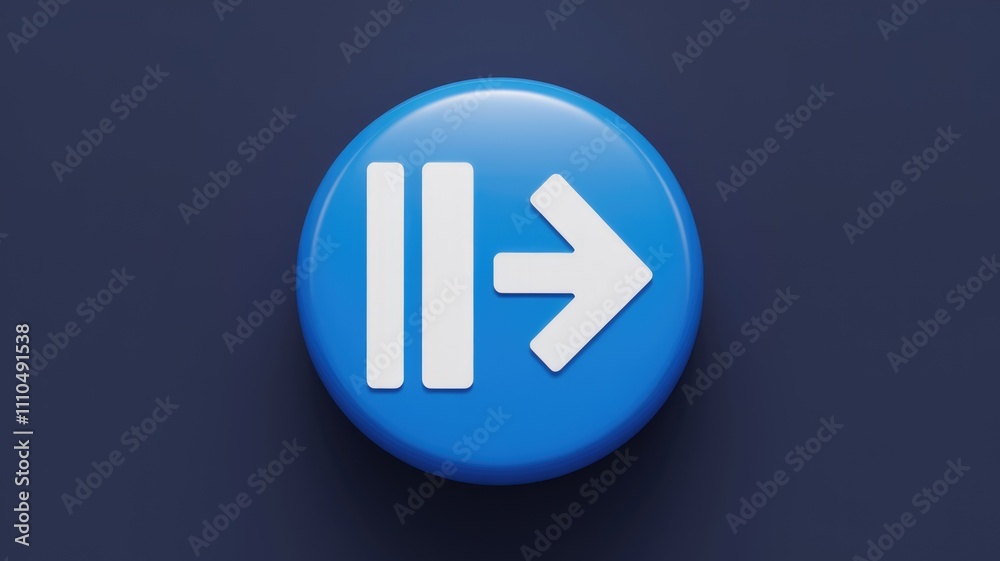 Fototapete Blue circle button with white pause and right arrow icon symbolizing pausing and moving forward.