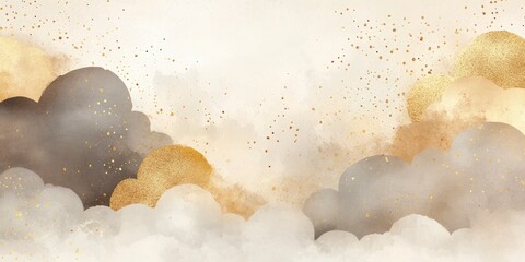 Watercolor beige and gold abstract design on white background with gold foil accents