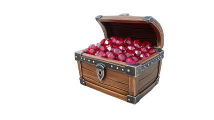 A Captivating Treasure Chest Overflowing with Red Gems Ideal for Fantasy and Adventure Themes