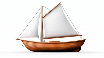 Obraz premium A photostock of a vintage wooden sailboat with a white sail, isolated on a clean white background for nautical or travel themes. High Quality