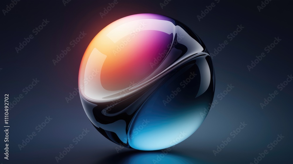 Poster abstract glossy sphere with vibrant color gradients showcasing a blend of dark and light hues.