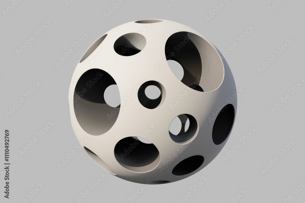 Leinwandbilder Abstract 3D render of a white sphere with many interconnected circular holes.