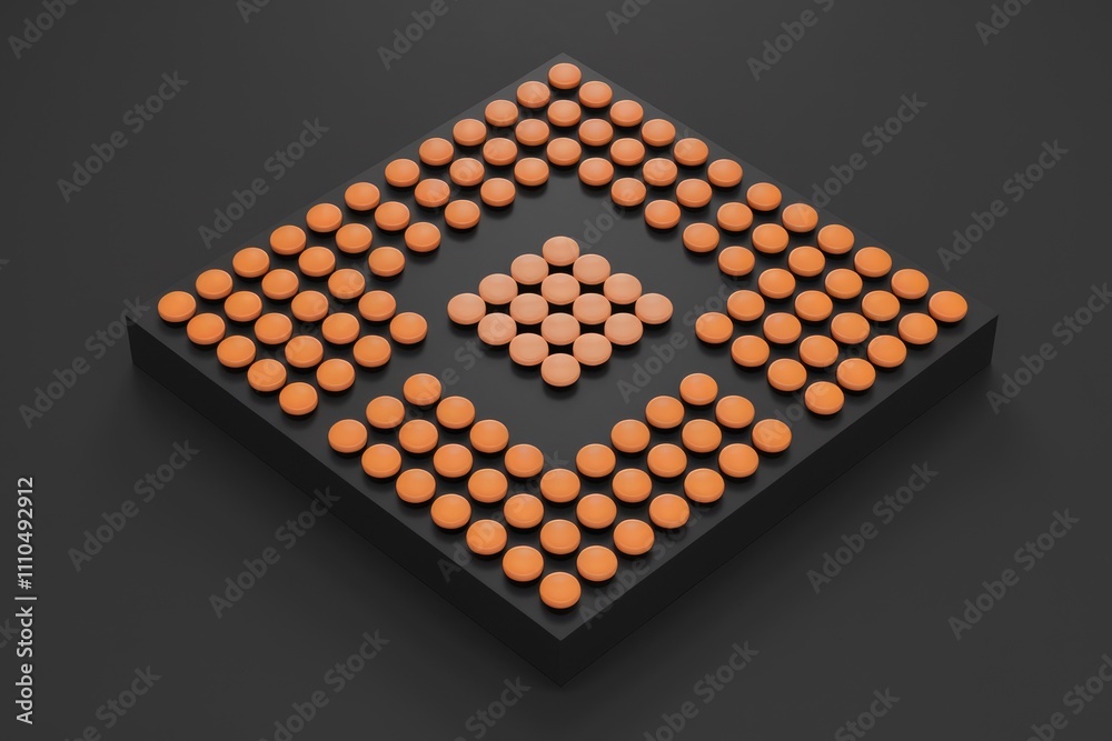 Poster Orange circles arranged in a symmetrical pattern on a black square.