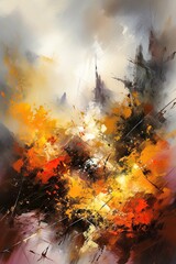 Fototapeta premium Abstract Wall Art with Fiery Splashes of Orange and Yellow Tones