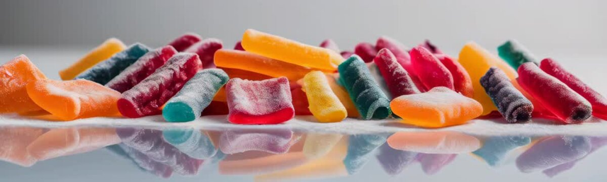 Colorful jelly candies banner. many sweet jelly. dessert for kids and adults background. Unhealthy food