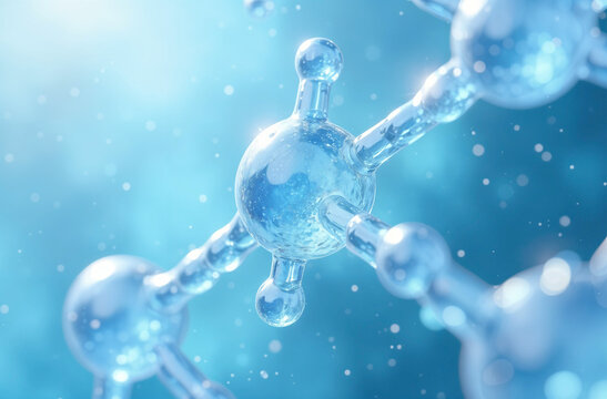 The molecular structure of a cosmetic product. Chemical formula under the microscope