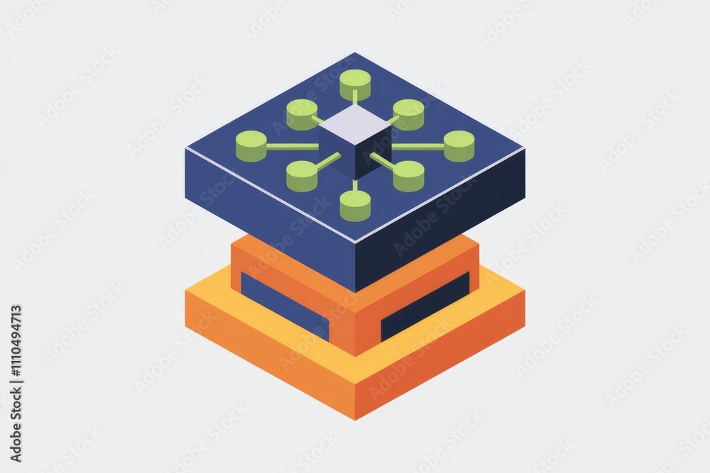 Leinwandbilder Isometric illustration of interconnected network system with data flow.