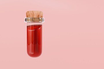 3d Blood test tube icon. Minimal Cartoon Chemical glasses test tube analysis blood icon. Laboratory equipment concept. Chemical laboratory science concept isolated on transparent background. 3d render