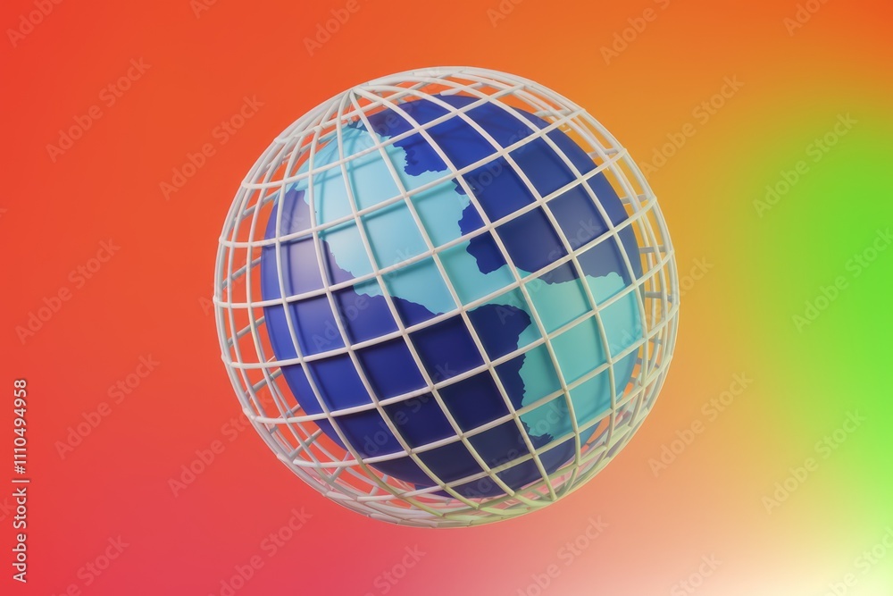 Poster A stylized Earth globe encased within a protective  grid like structure.