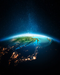 Japan and Korea at night