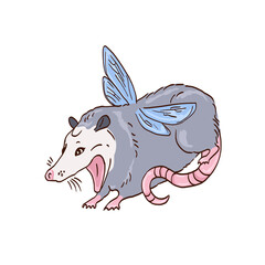 portrait illustration of possum , rat fairy with wings