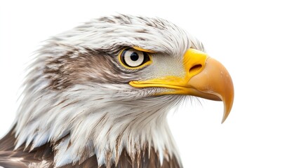 Fototapeta premium eagle's head against a white background, highlighting its fierce gaze and sharp beak.