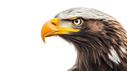 Obraz premium eagle's head against a white background, highlighting its fierce gaze and sharp beak.
