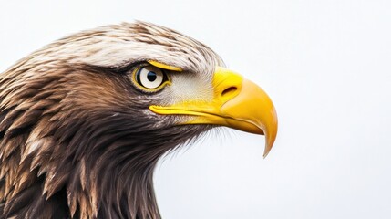 Obraz premium eagle's head against a white background, highlighting its fierce gaze and sharp beak.