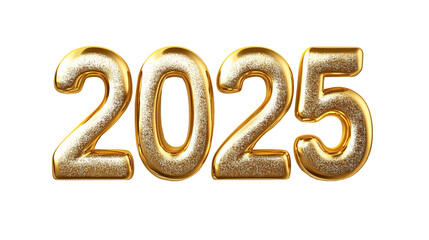 Golden numbers of year 2025 isolated on white transparent background. New year 2025.