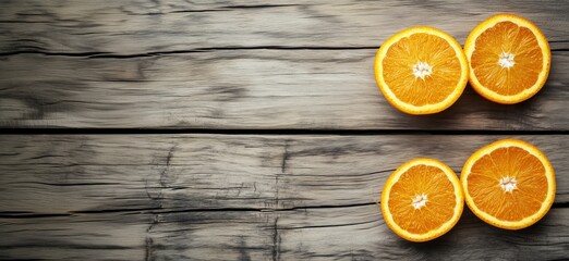 Fresh orange slices on wooden background, vibrant color, natural texture, healthy snack, citrus fruit, copy space for text