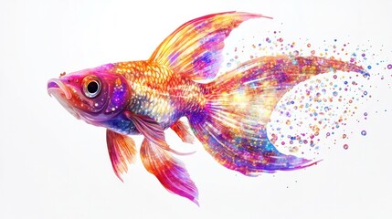 Fototapeta premium A colorful fish with translucent fins, filled with glowing