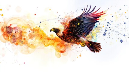 Naklejka premium The image of an eagle surrounded by a halo of colorful waves is stunning, representing the intersection between nature and scientific exploration.