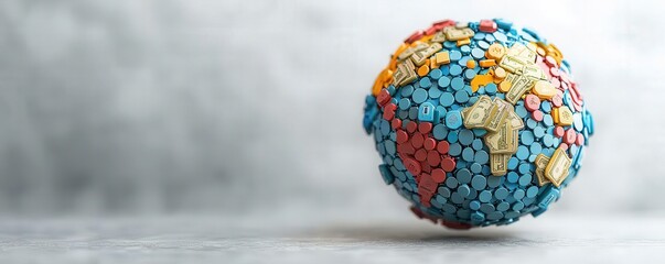 mobile payment cashless network concept. A colorful globe made of puzzle pieces, symbolizing unity, diversity, and global connectivity.