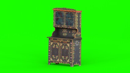 painted folk cupboard with green background