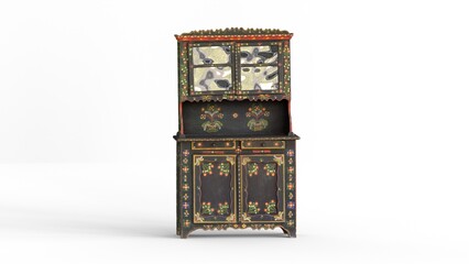 painted folk cupboard with white background