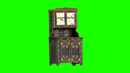 painted folk cupboard with green background