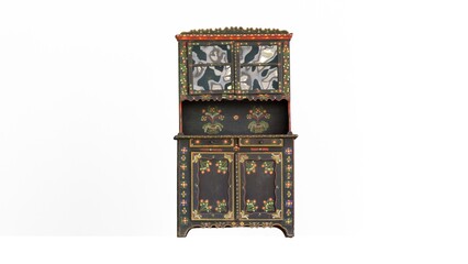 painted folk cupboard with white background