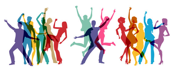 Colorful young people silhouettes dancing in motion