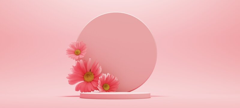 3d render backround for celebrate International Women's Day with elegant podium design featuring pastel tones and floral accents. Perfect for gift cards, product displays, festive marketing campaigns
