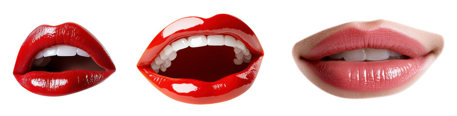 Obraz premium Exploring diverse lip colors and textures a showcase of three unique lipstick styles for enhanced beauty