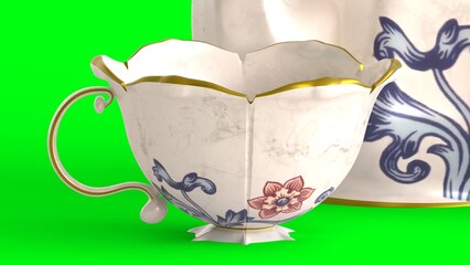 traditional tea set with green background