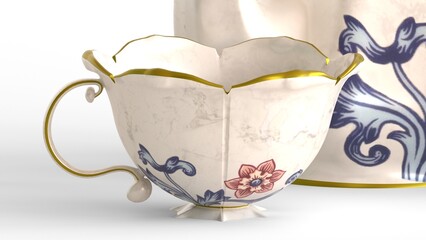 traditional tea set with white background
