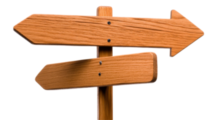 Wooden signpost with directional arrows a path to choice and decision-making in rustic outdoors