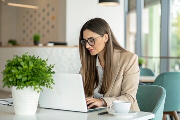 Beautiful Businesswoman typing on laptop