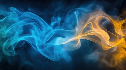 Obraz premium A cloud of thick blue and yellow smoke collides in the center, blending together