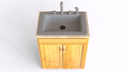 wood cabinet with sink with white background