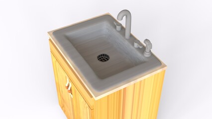 wood cabinet with sink with white background