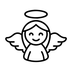 angel Outline Icon, christmas icon - Black outline icon of angel symbolizing Christmas, holidays, and festive in simple design.