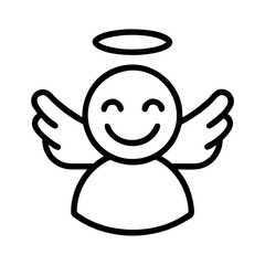 angel Outline Icon, christmas icon - Black outline icon of angel symbolizing Christmas, holidays, and festive in simple design.