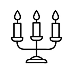 candle holder Outline Icon, christmas icon - Black outline icon of candle holder symbolizing Christmas, holidays, and festive in simple design.