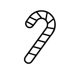 candy cane Outline Icon, christmas icon - Black outline icon of candy cane symbolizing Christmas, holidays, and festive in simple design.