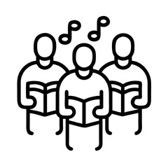 carolers singing Outline Icon, christmas icon - Black outline icon of carolers singing symbolizing Christmas, holidays, and festive in simple design.